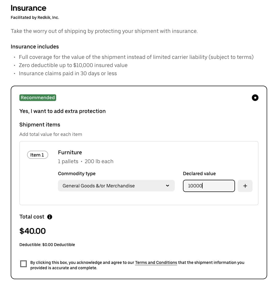 screen grab of shipping software