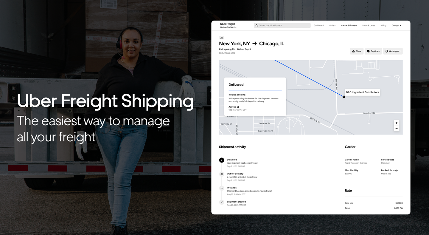 The easiest way to manage all your freight just got easier with Uber Freight Shipping