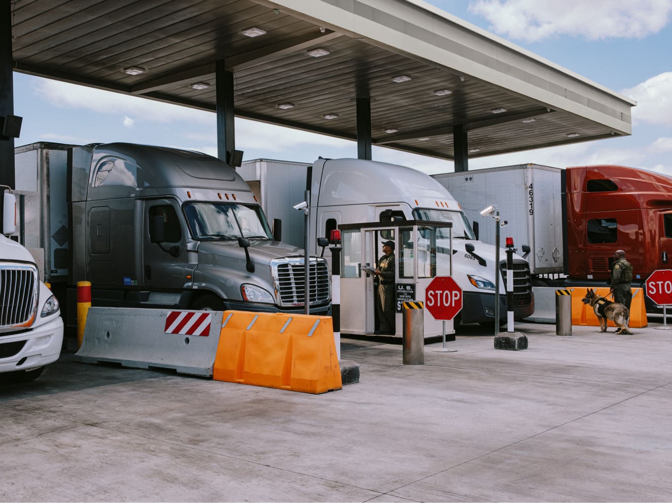 Trucks at border crossing