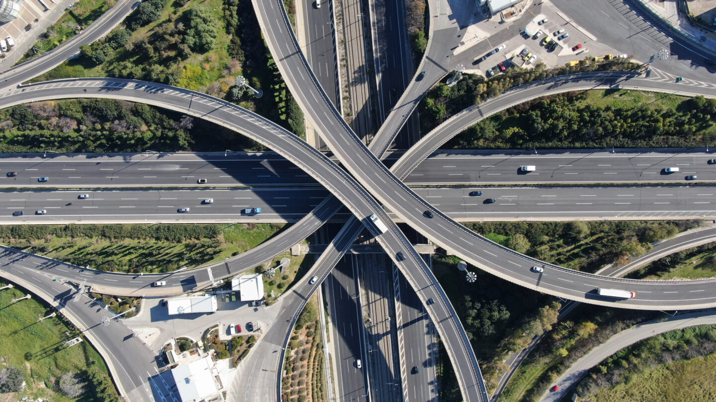 Aerial photo of multilevel elevated highway